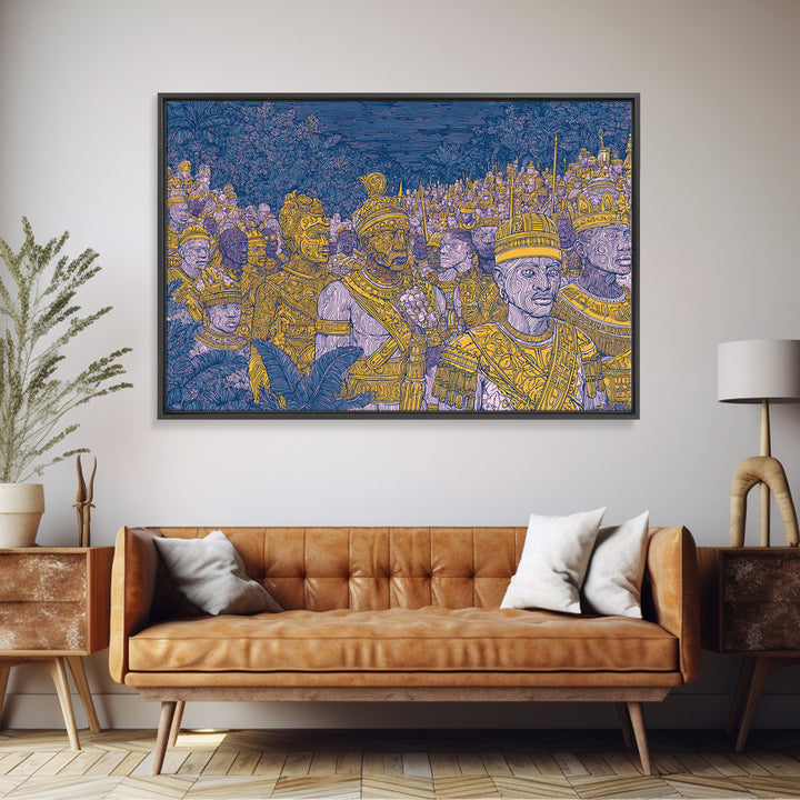 Golden African Kings And Queens Procession Wall Art, African Warrior Art, Black Culture Art, Tribal Queen Art, Bold Home Decor