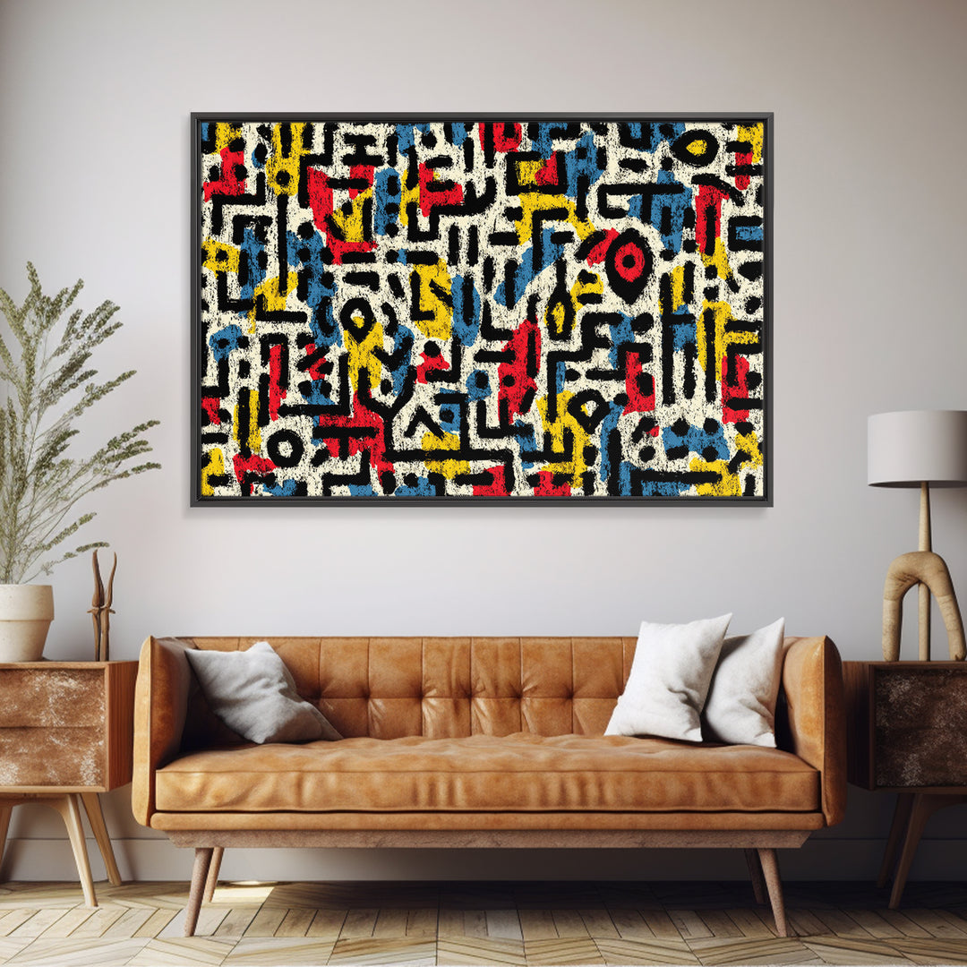 Colorful Abstract African Glyph Canvas Print, Modern African Art Abstract, Tribal Pattern Wall Decor, Bold Office Art Gift