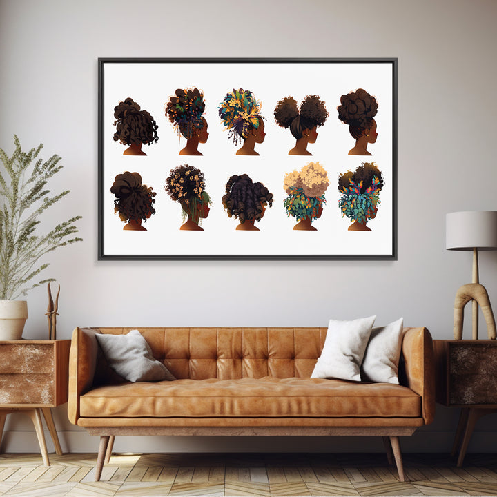 Black Women Natural Hairstyle Collection Wall Art, African Beauty Canvas Print, Salon Decor, Melanin Portrait Gift For Her