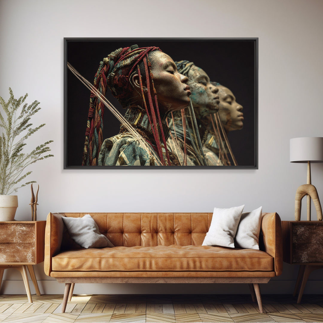 Three African Warrior Women Wall Art, African Tribal Art, Black Women Art, Cultural Wall Decor, Portrait Canvas Print Gift