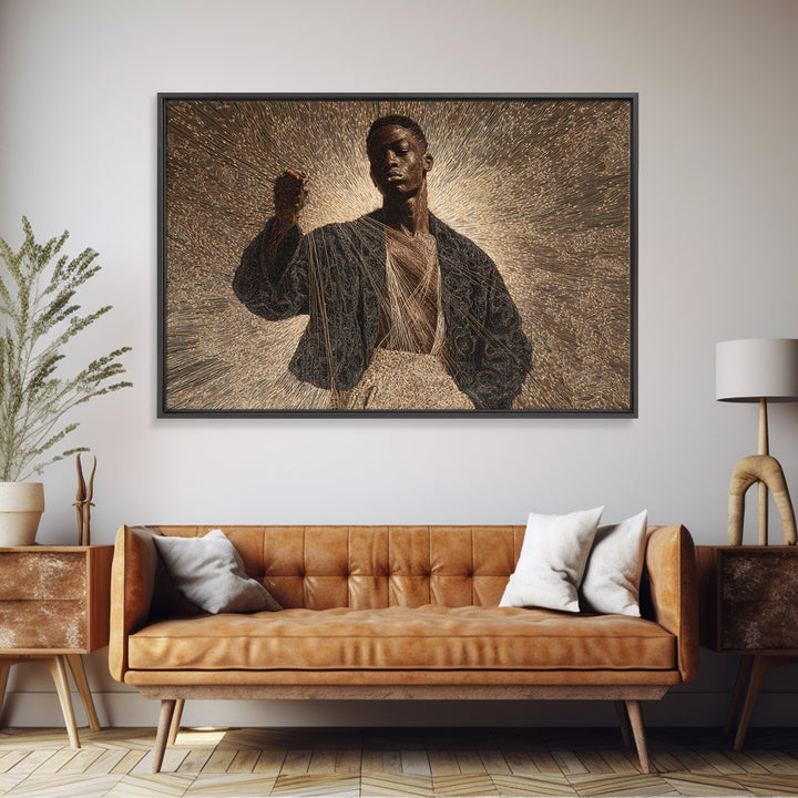 Radiant Black Man Halo Portrait Framed Canvas Print, Afrocentric Art, Black Culture Art, Spiritual Wall Art, Statement Decor