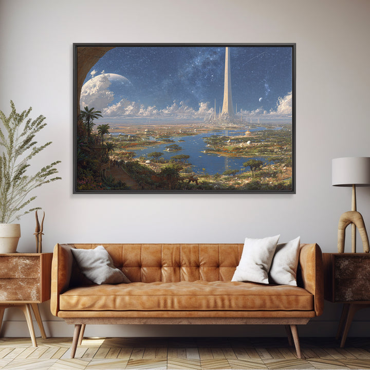 Afrofuturist African Cityscape Wall Art, Futuristic Nile Landscape, Digital Art Africa, Modern Canvas Print, Large Decor Art