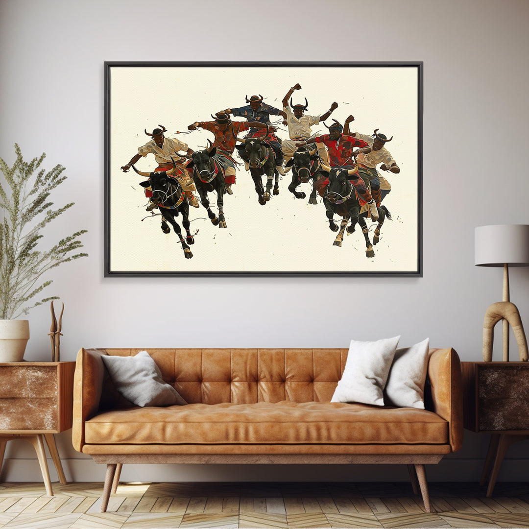 Charging African Warriors On Horseback, Dynamic Canvas Print, Tribal Battle Scene, Afrocentric Wall Decor For Men, African Warrior Art Gift