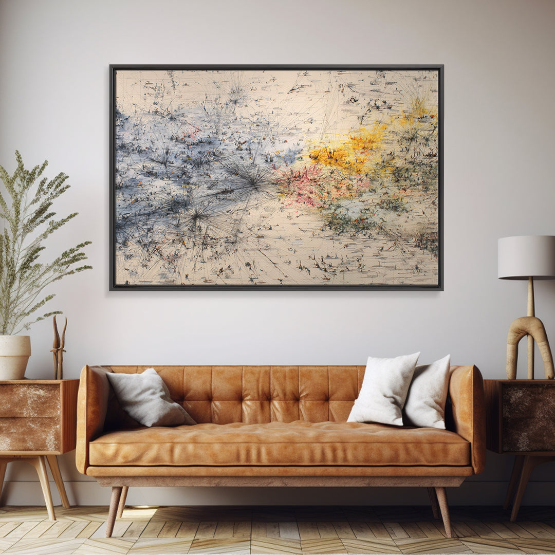 Minimal Abstract Field Canvas Print, Black And Gold Line Art, Modern Textured Neutral Wall Decor For Office And Home Gift