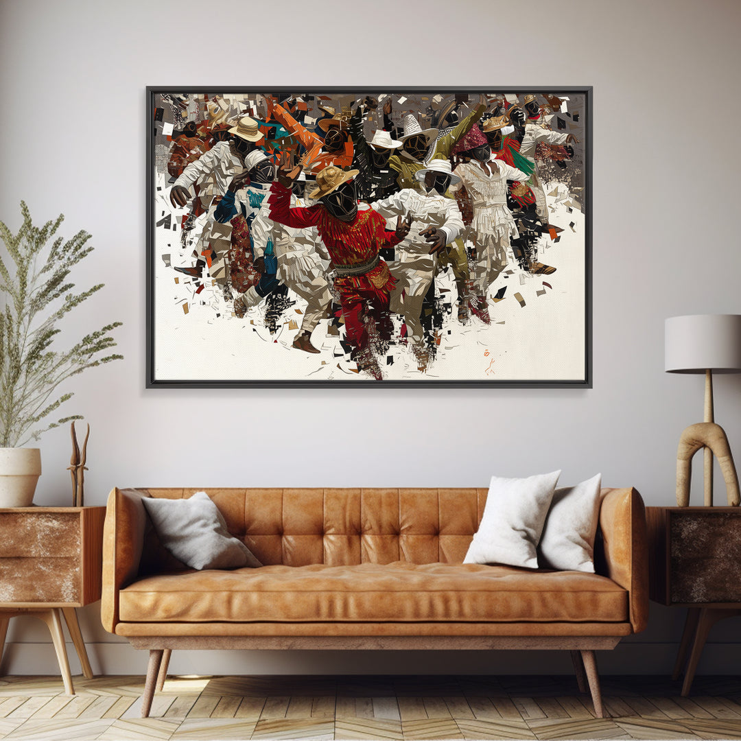 Joyful African Festival Dancers Wall Art, Afrocentric Celebration Canvas Print, Cultural Home Decor, Vibrant Black Artwork
