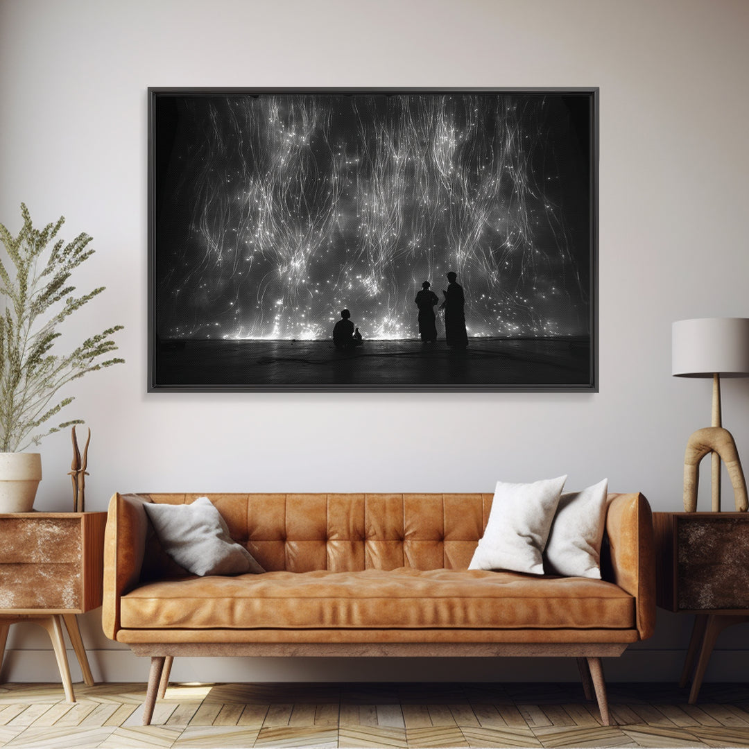 Black And White Light Installation Canvas Print, Minimalist Wall Art, Abstract Black Art, Modern Gallery Home Decor Gift