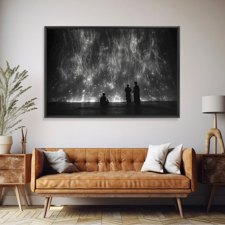 Black And White Light Installation Canvas Print, Minimalist Wall Art, Abstract Black Art, Modern Gallery Home Decor Gift