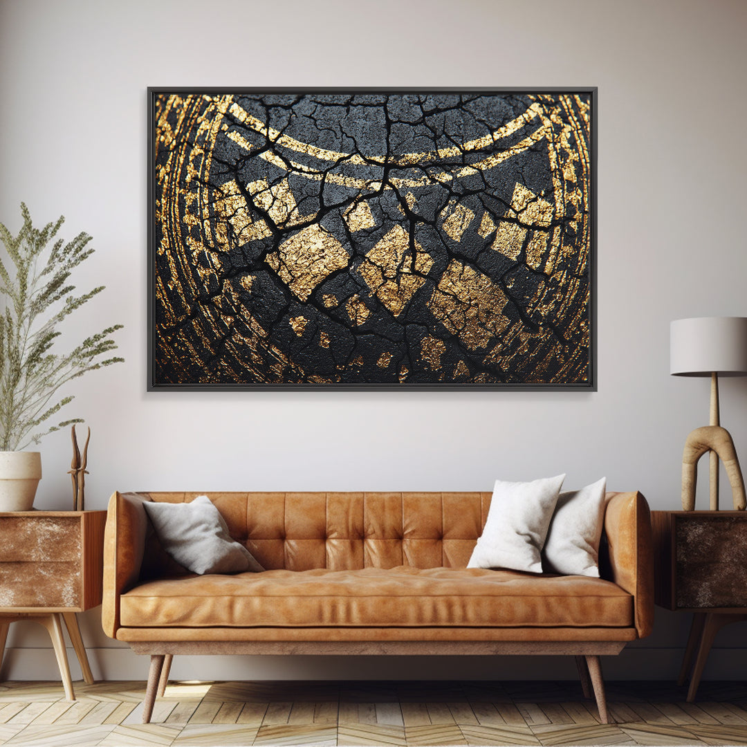 Black Gold Tribal Collar Detail Canvas Print, African Abstract Art, Textured Luxury Wall Decor, Modern Cultural Home Decor