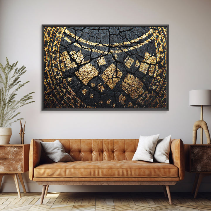 Black Gold Tribal Collar Detail Canvas Print, African Abstract Art, Textured Luxury Wall Decor, Modern Cultural Home Decor