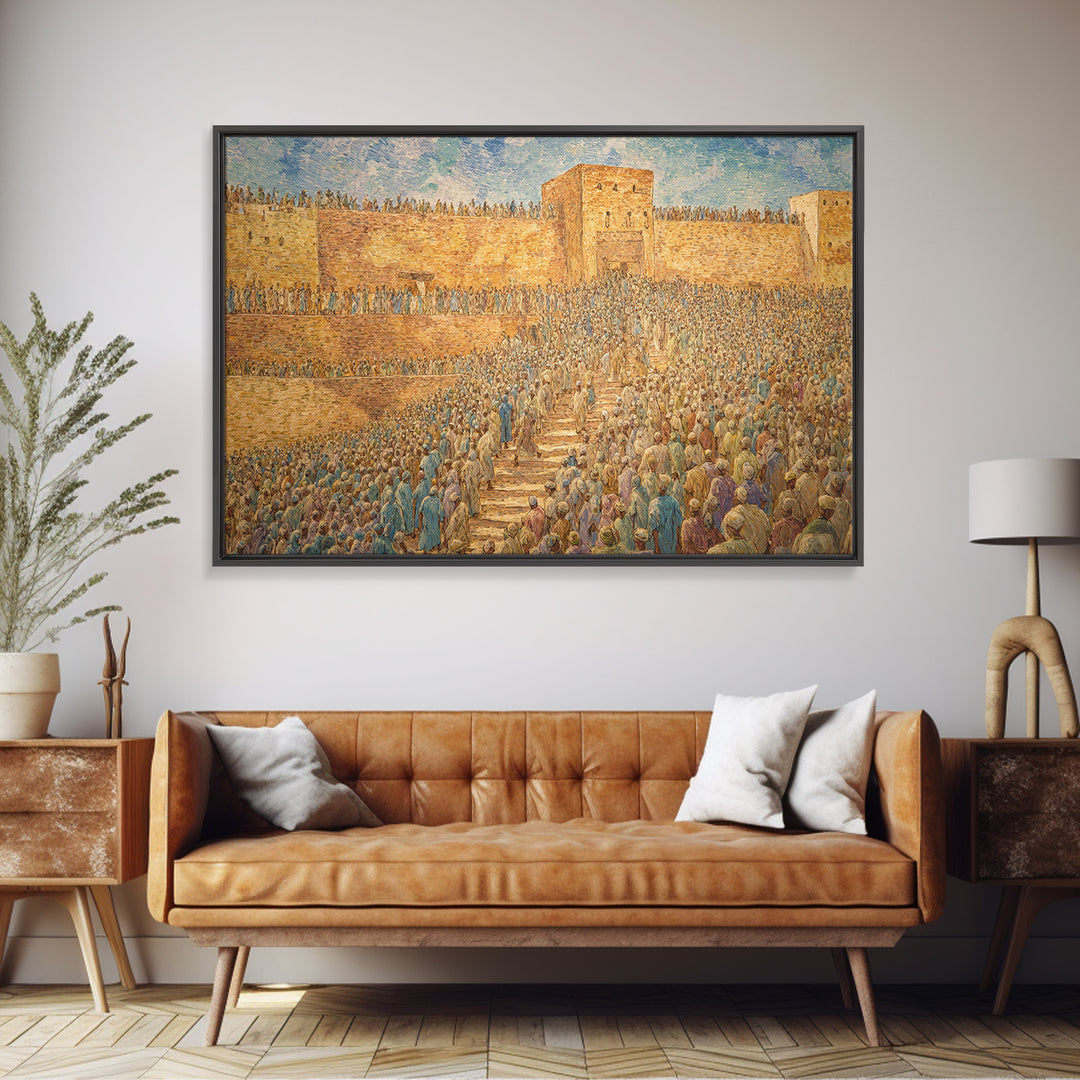 Ancient African City Gate With Crowds Wall Art, Historical Cultural Print, West African Decor, Large Statement Home Artwork