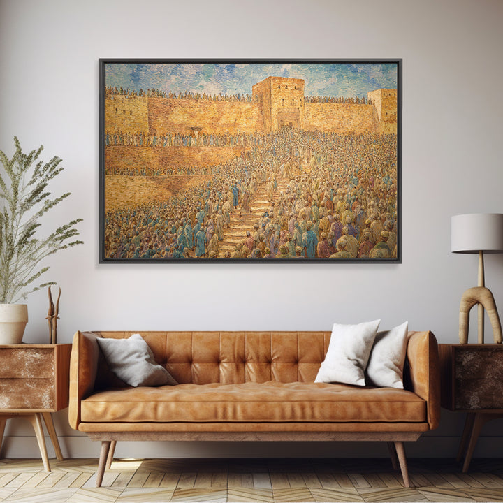 Ancient African City Gate With Crowds Wall Art, Historical Cultural Print, West African Decor, Large Statement Home Artwork