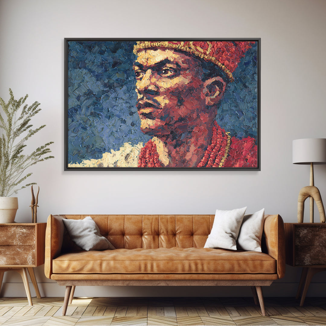 Young African Royal Portrait Wall Art, Red Crown Prince Painting, Black Man Portrait, Afrocentric Home Decor, Cultural Gift