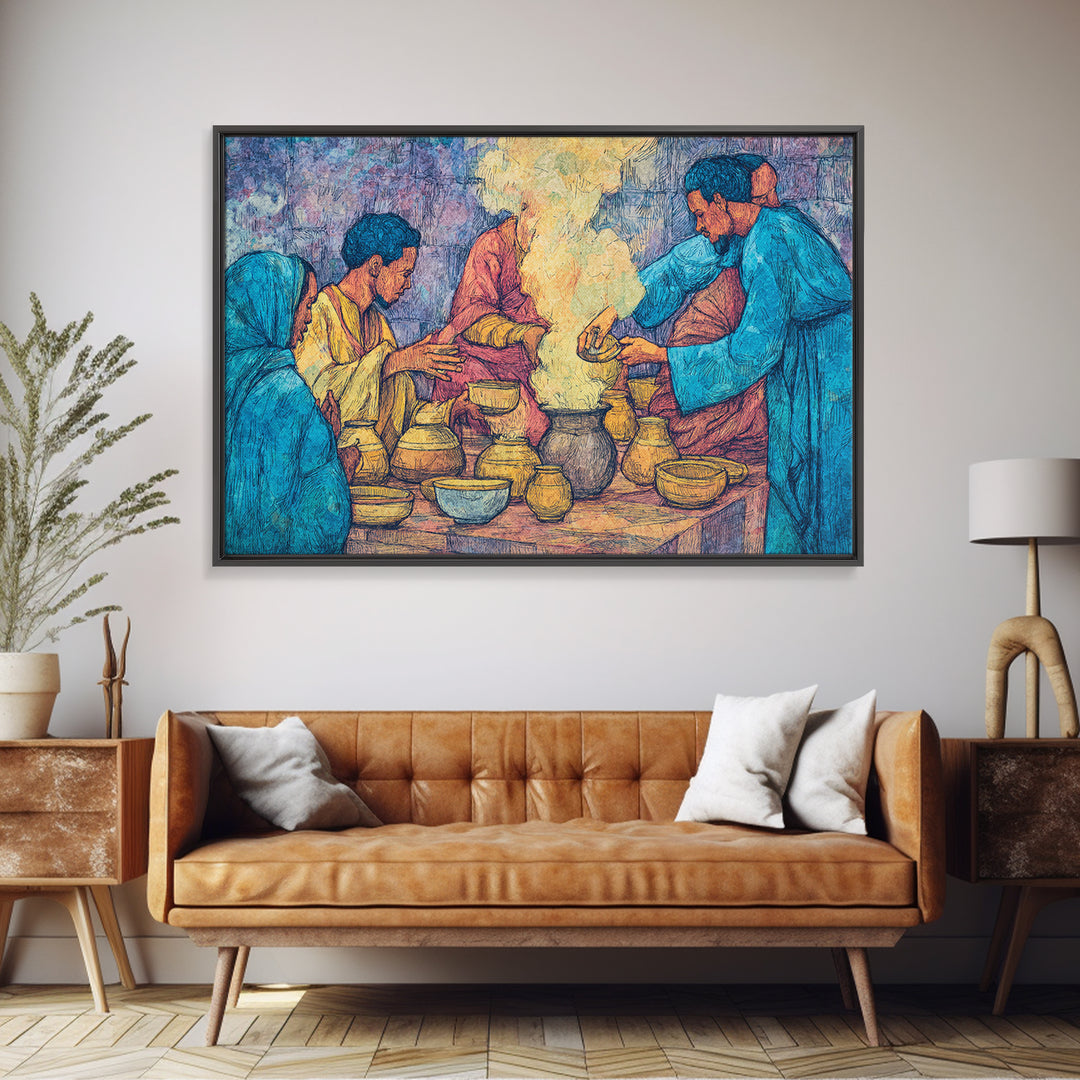 African Women Pottery Ritual Wall Art, Smoke Ceremony Painting, Cultural Kitchen Decor, Afrocentric Home Decor, Gift For Her
