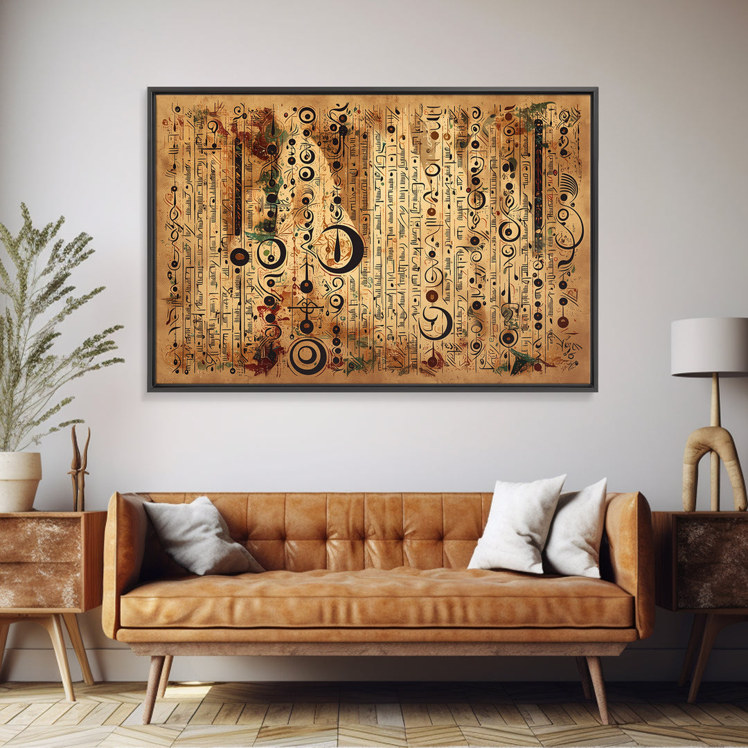 Ancient African Symbol Parchment Wall Art, Abstract African Art, Tribal Patterns, Afrocentric Decor, Cultural Canvas Print