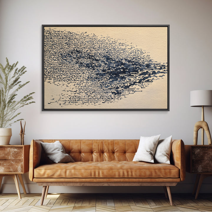 Blue Ink Manuscript Fragment Wall Art, Abstract Ethnic Art Print, Minimalist African Inspired Office Decor Canvas Print Gift