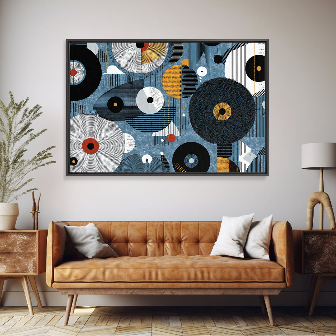 Blue Black Gold Geometric Circles Wall Art, Abstract African Art Decor, Modern Canvas Print For Living Room Office Home Decor