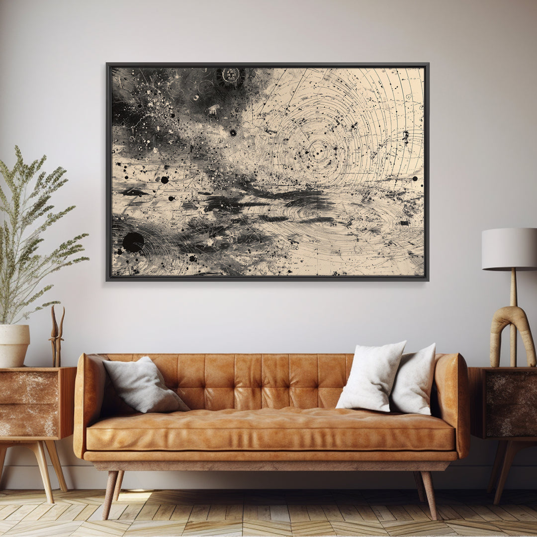 Black And White Celestial Map Wall Art, Abstract African Inspired Diagram, Mystical Modern Canvas Print, Office Decor Gift