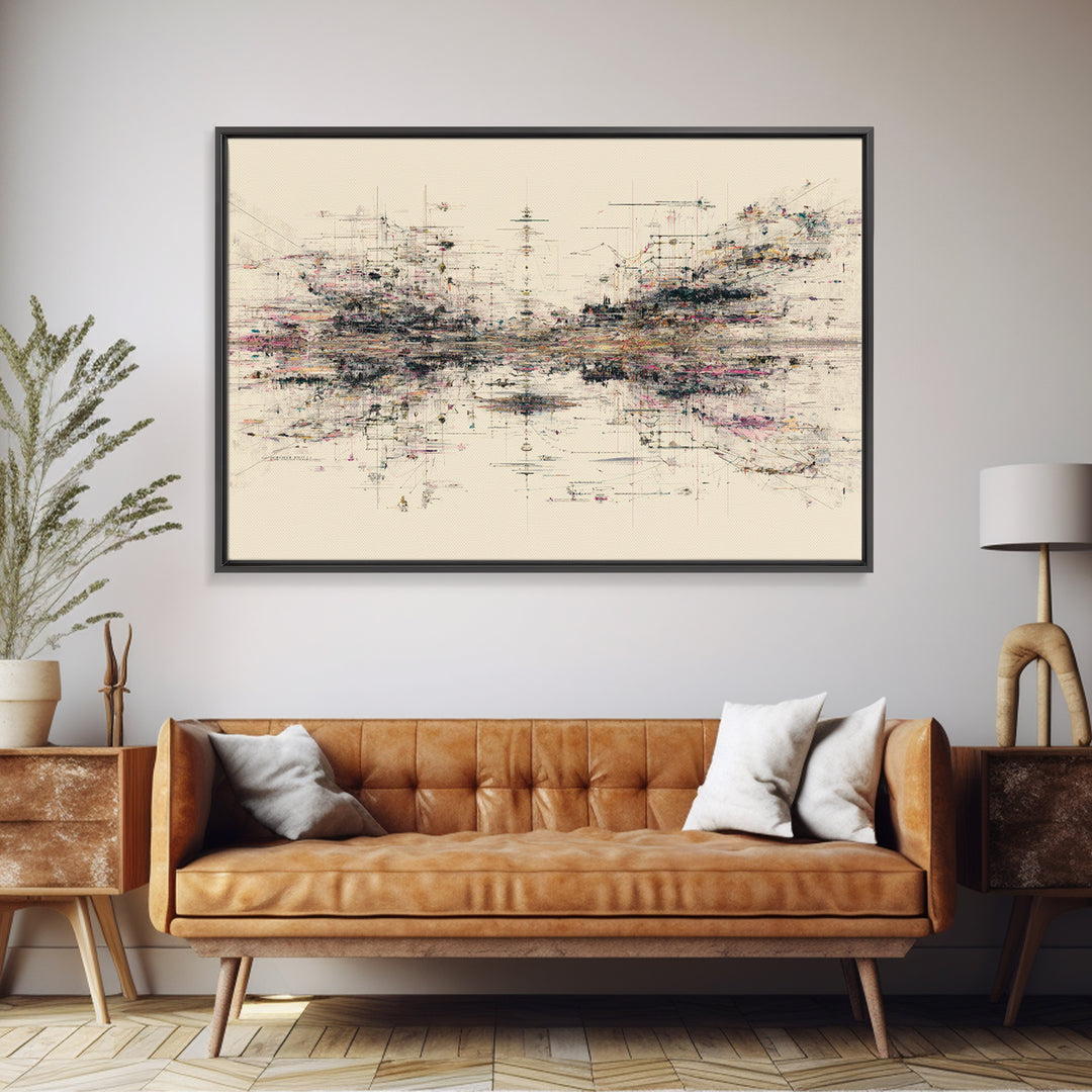 Expansive Abstract Data Field Wall Art, Modern Geometric Lines, Minimalist Office Decor For Tech Studio And Home Gallery