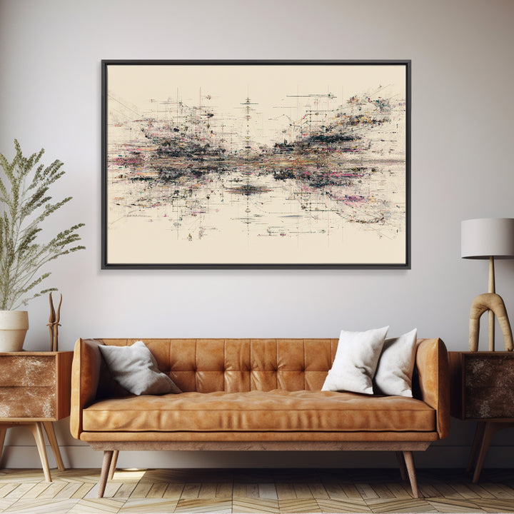 Expansive Abstract Data Field Wall Art, Modern Geometric Lines, Minimalist Office Decor For Tech Studio And Home Gallery