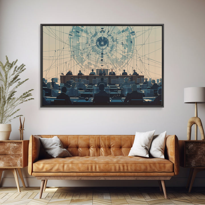 Futuristic Council Chamber Canvas Print, Digital Conference Hall Wall Decor, Modern Office Art For Lawyers And Leaders Gift