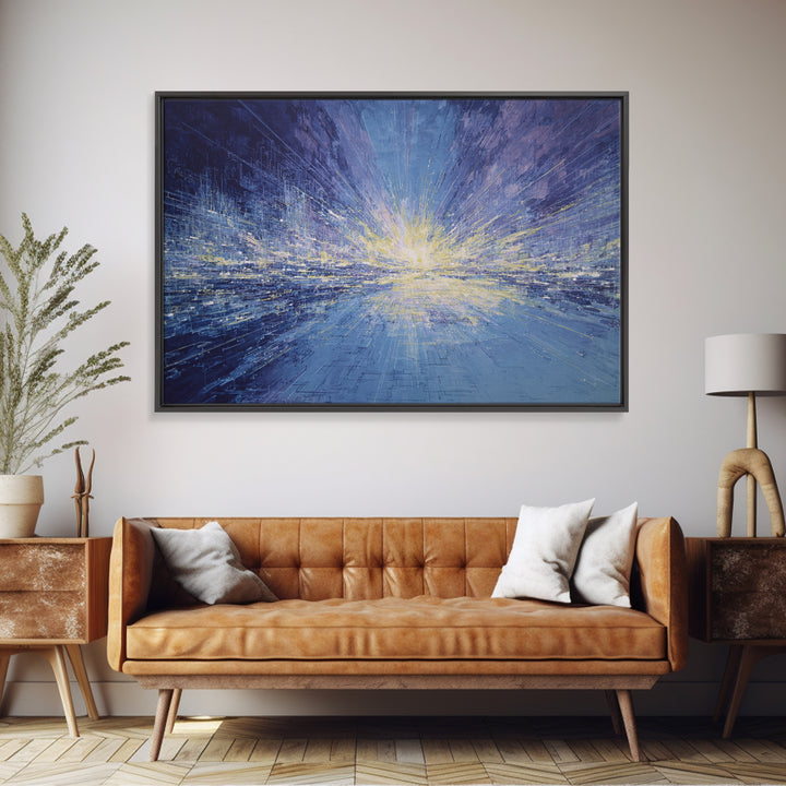Electric Blue Abstract Cityscape Wall Art, Luminous Horizon Canvas, Contemporary Decor For Living Room And Office Gallery