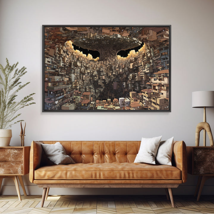 Dystopian Circular City Void, African Abstract Wall Art, Canvas Print, Urban Wall Art, Modern Black Art, Statement Decor