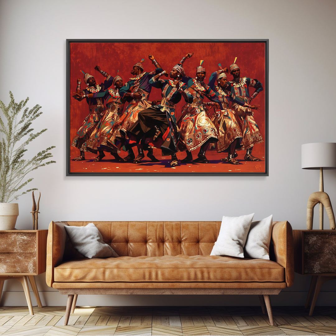 Energetic African Dancers Celebration Wall Art, African Women Art, Cultural Art Print, Red Statement Decor, Afrocentric Canvas