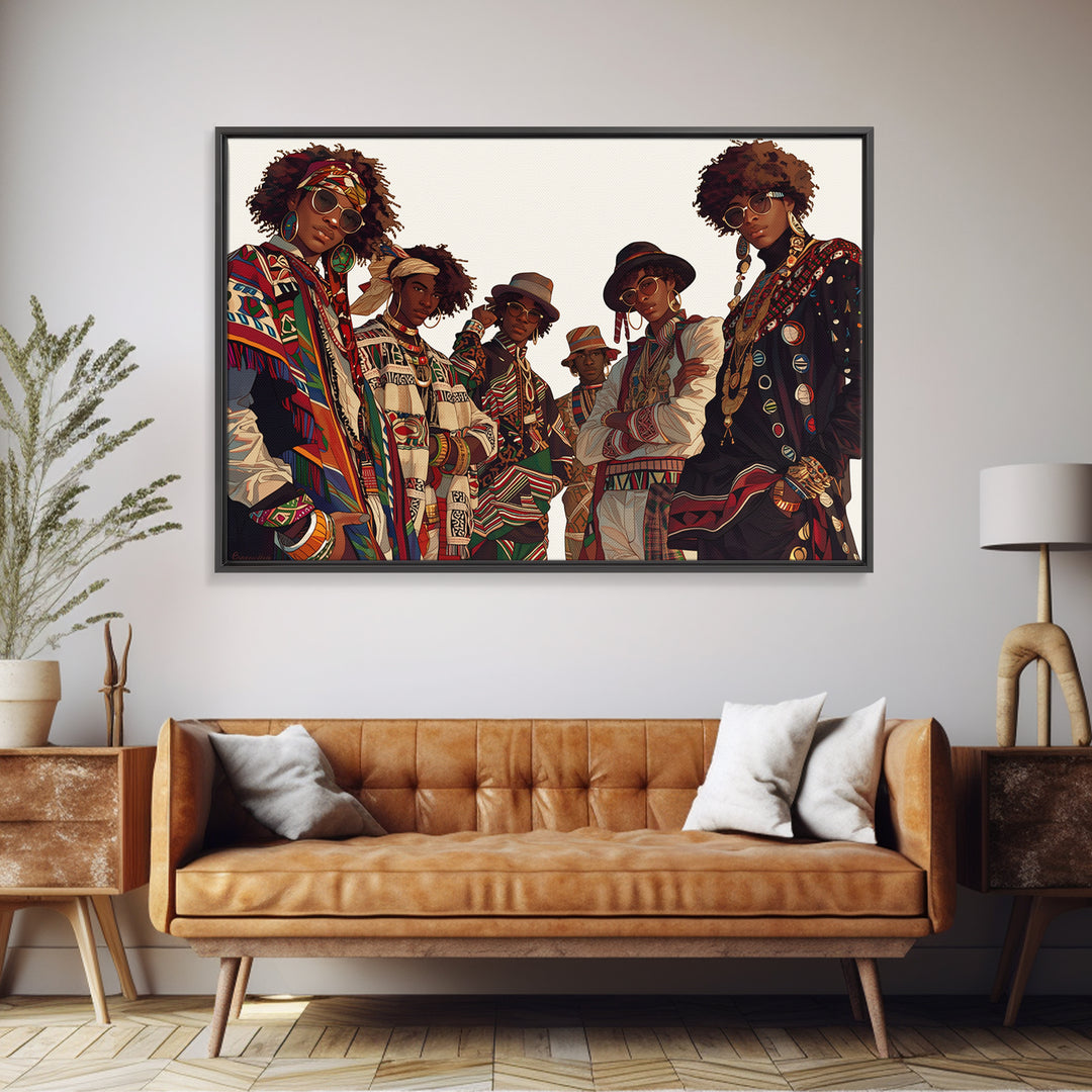 Stylish Afro Fashion Group Canvas Print, African Fabric, Ankara Wall Art, Modern Black Art, Cultural Home Decor, Gift For Her