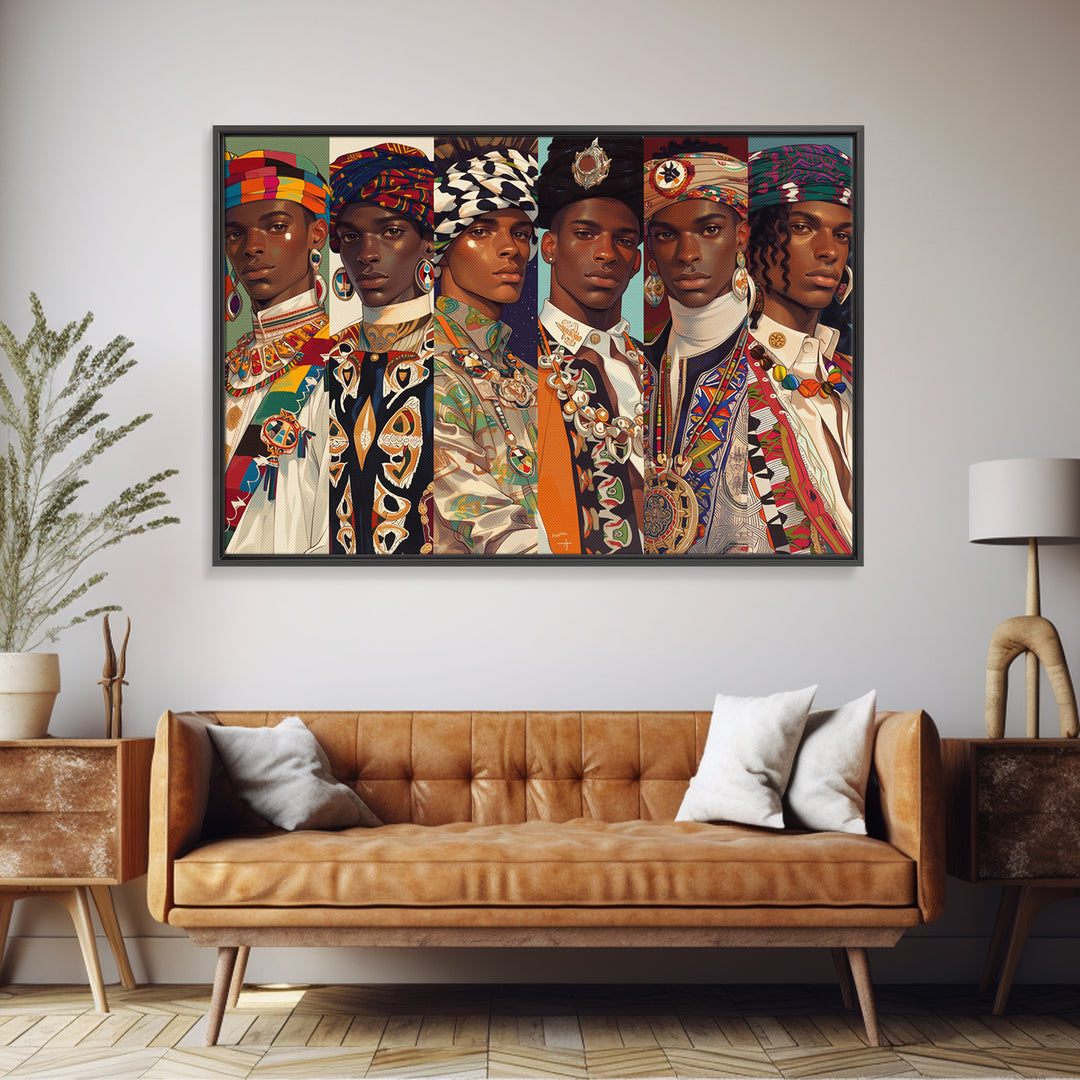 Six Regal African Portraits Wall Art, African Fabric, Nigerian Fashion Art, Black Beauty Art, Colorful Portrait Canvas Print