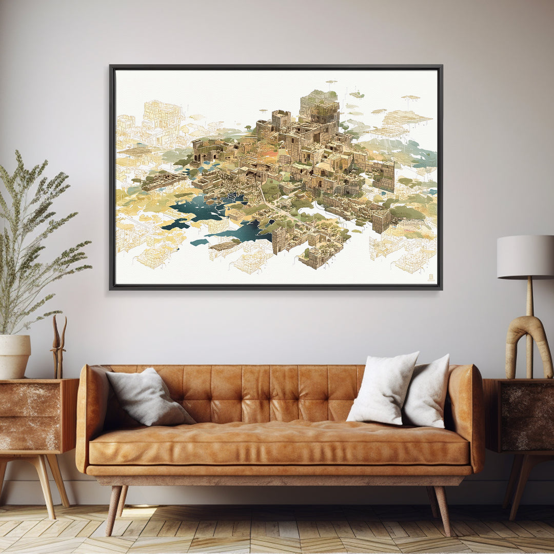 Floating Desert Megacity With Futuristic African Architecture Wall Art, Afrofuturism Decor, Modern Canvas Art For Office