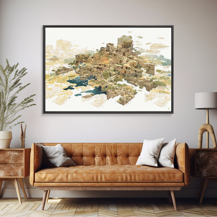 Floating Desert Megacity With Futuristic African Architecture Wall Art, Afrofuturism Decor, Modern Canvas Art For Office