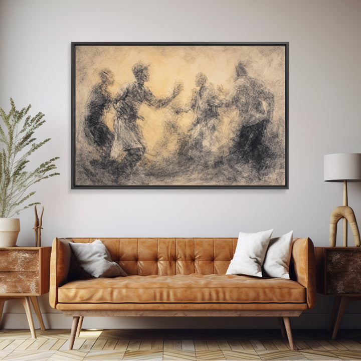 Charcoal African Celebration Dance Wall Art, Black Figures Sketch, Cultural Art Print, Traditional African Home Decor Gift