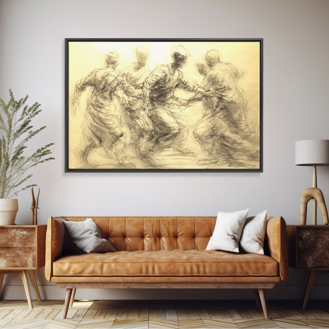 Golden Charcoal African Dance Wall Art, Movement Figure Sketch, Cultural Art Print, African Celebration, Elegant Home Decor