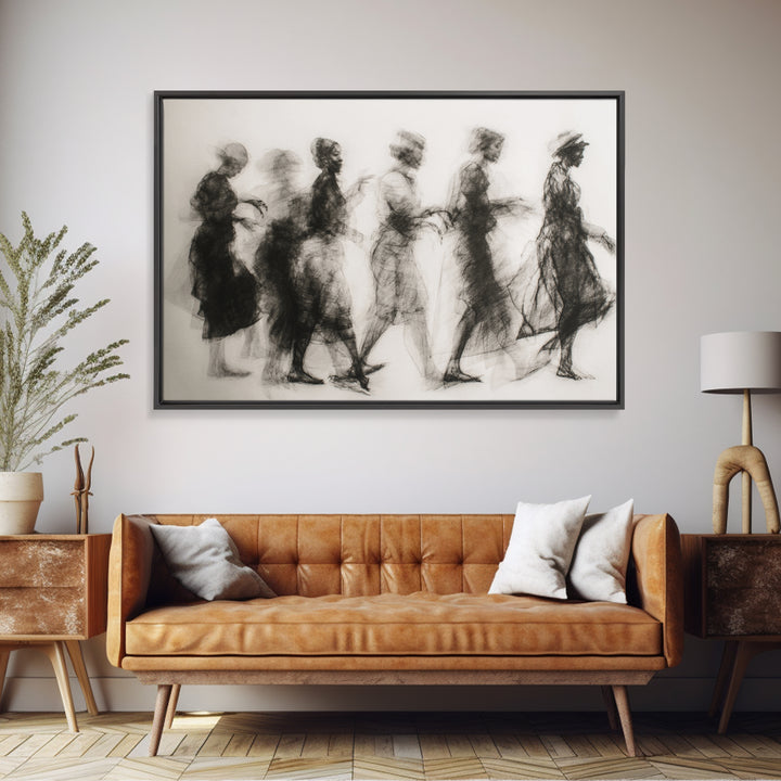 Black Women Procession Sketch Wall Art, Elegant Woman Art, African Women Art, Feminine Wall Decor, Minimalist Home Decor
