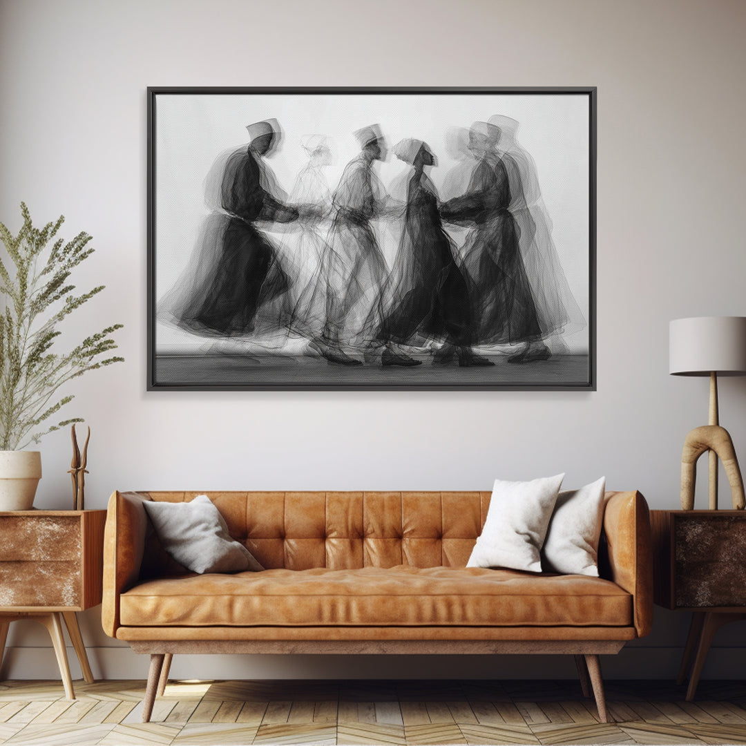 Blurred Monochrome Ceremonial Dancers Wall Art, African Abstract Art Print, Black Culture Decor, Modern Canvas Artwork Gift