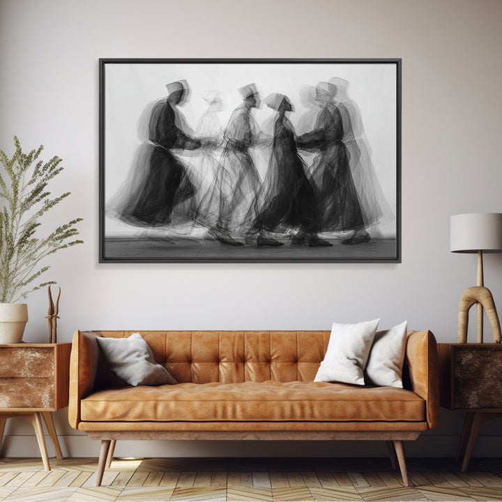 Blurred Monochrome Ceremonial Dancers Wall Art, African Abstract Art Print, Black Culture Decor, Modern Canvas Artwork Gift