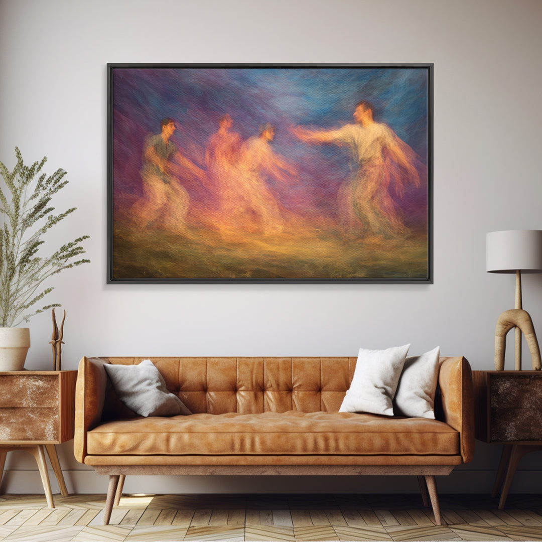 Colorful Spirit Dancers In Motion Wall Art, African Celebration Print, Abstract Ethnic Decor, Dreamy Modern Canvas Art Gift