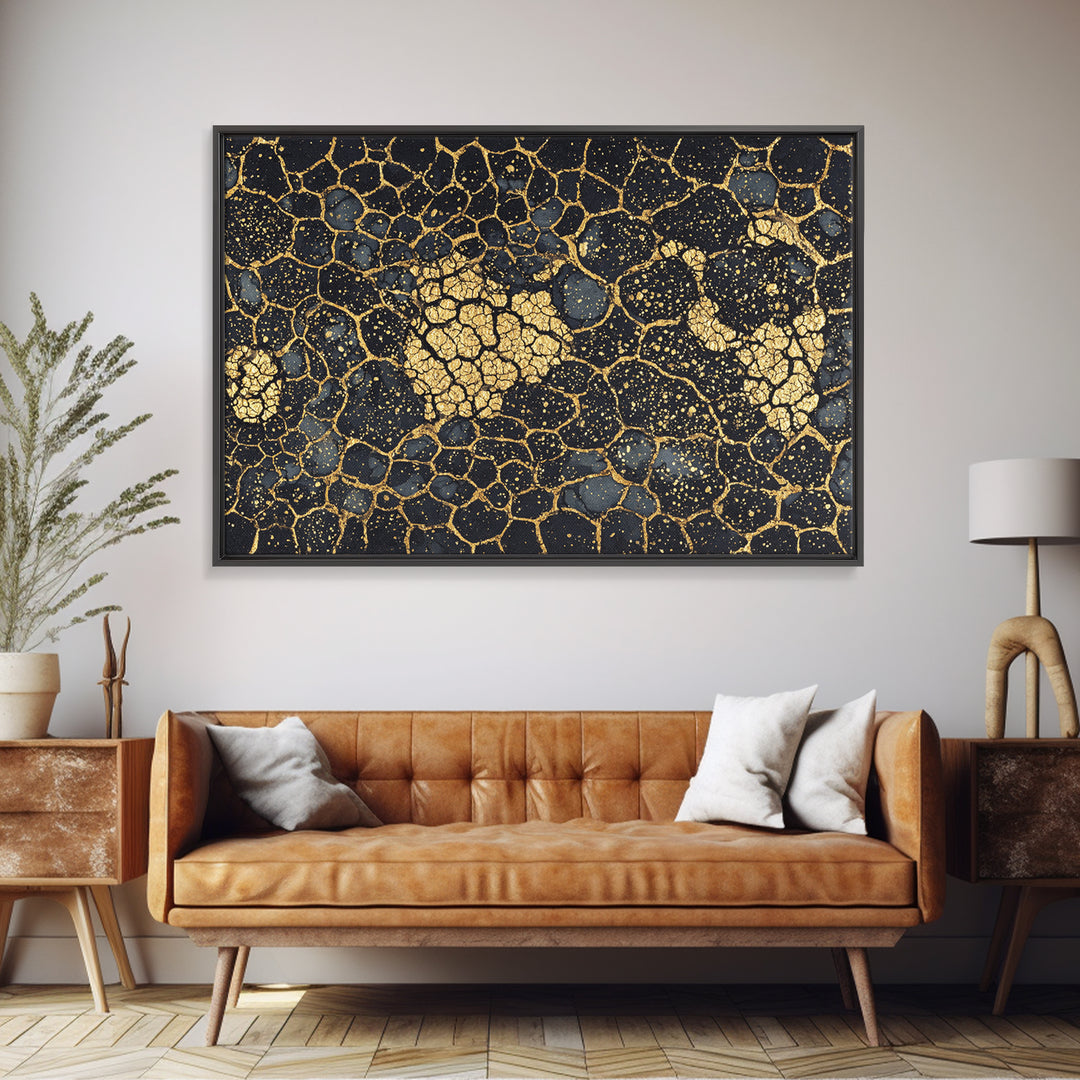 Black And Gold Crackle Abstract Canvas Print, Luxury Wall Art, Textured Art Print, Modern Home Decor, Statement Piece, Bold Artwork