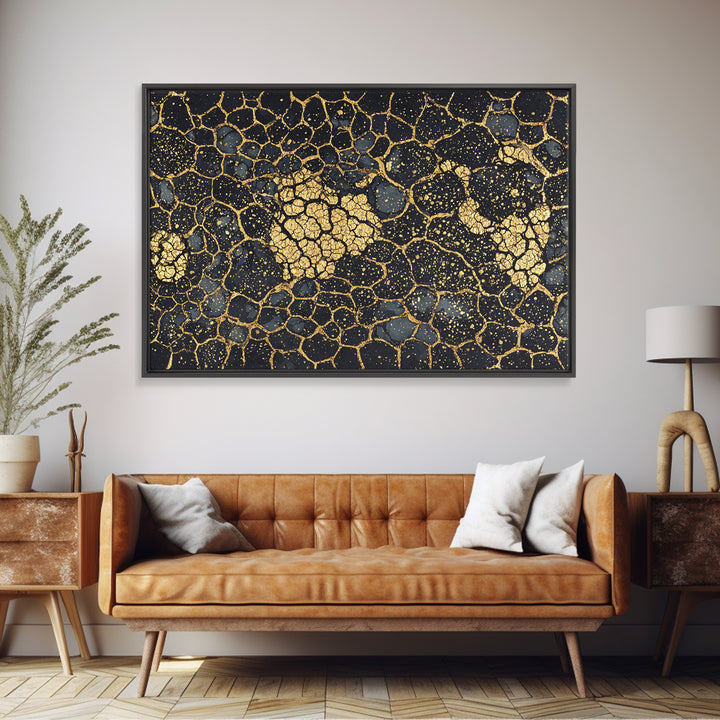 Black And Gold Crackle Abstract Canvas Print, Luxury Wall Art, Textured Art Print, Modern Home Decor, Statement Piece, Bold Artwork