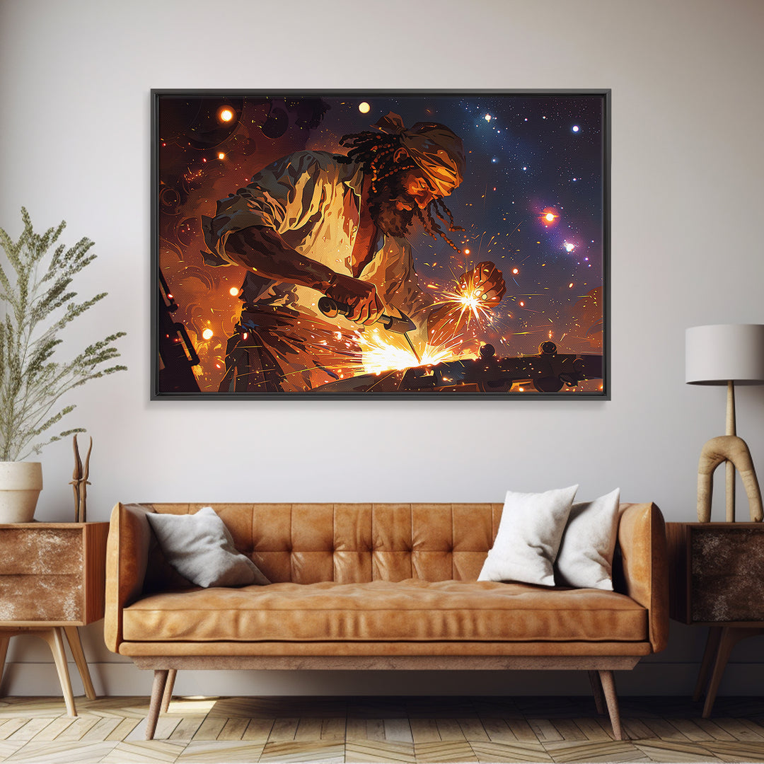 Black Artisan Blacksmith Sparks Wall Art, African American Art, Cultural Artwork, Empowerment Gift, Modern Industrial Decor