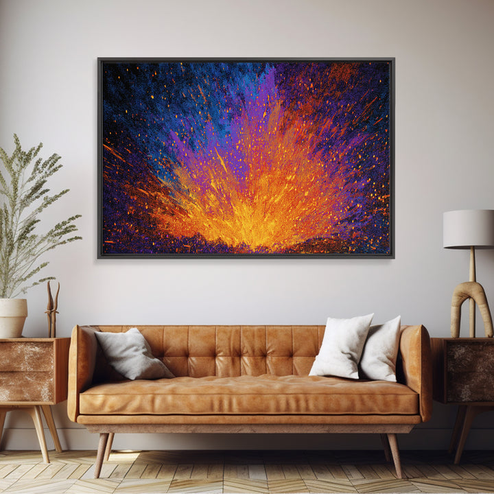 Explosive Orange And Blue Energy Burst Canvas Print, Abstract Art, Vibrant Wall Decor, Modern Painting, Bold Home Decor Gift