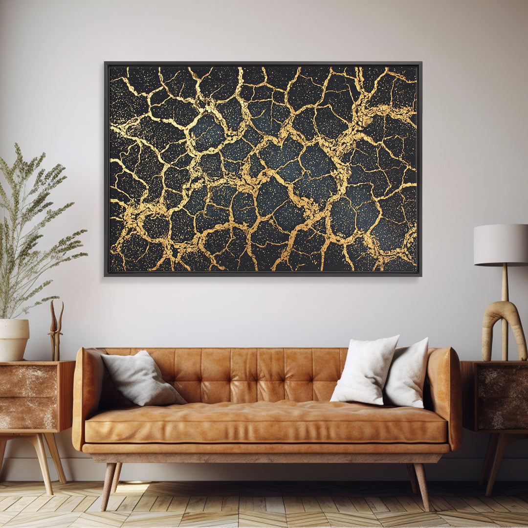 Black And Gold Cracked Earth Wall Art, Abstract African Art, Luxury Canvas Art, Textured Art Print, Elegant Home Decor Gift