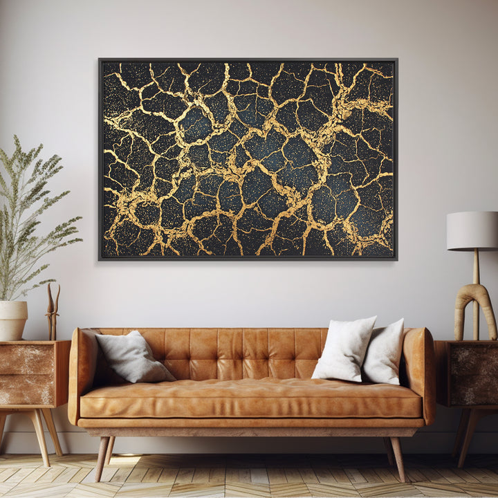 Black And Gold Cracked Earth Wall Art, Abstract African Art, Luxury Canvas Art, Textured Art Print, Elegant Home Decor Gift