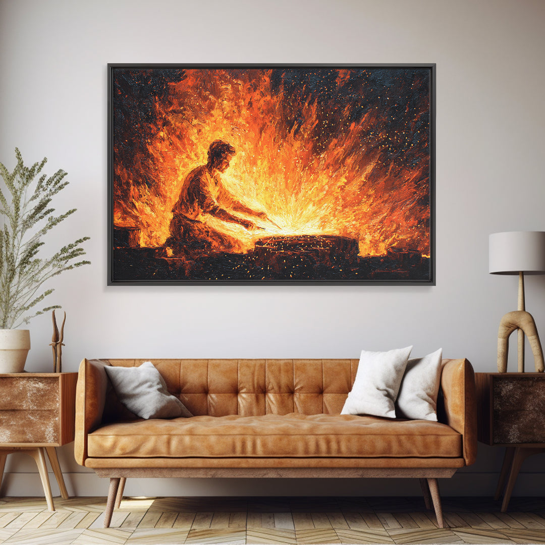 African Blacksmith At Flaming Forge Wall Art, African Warrior Art, Black Man Artful, Cultural Art Print, Bold Home Decor Gift