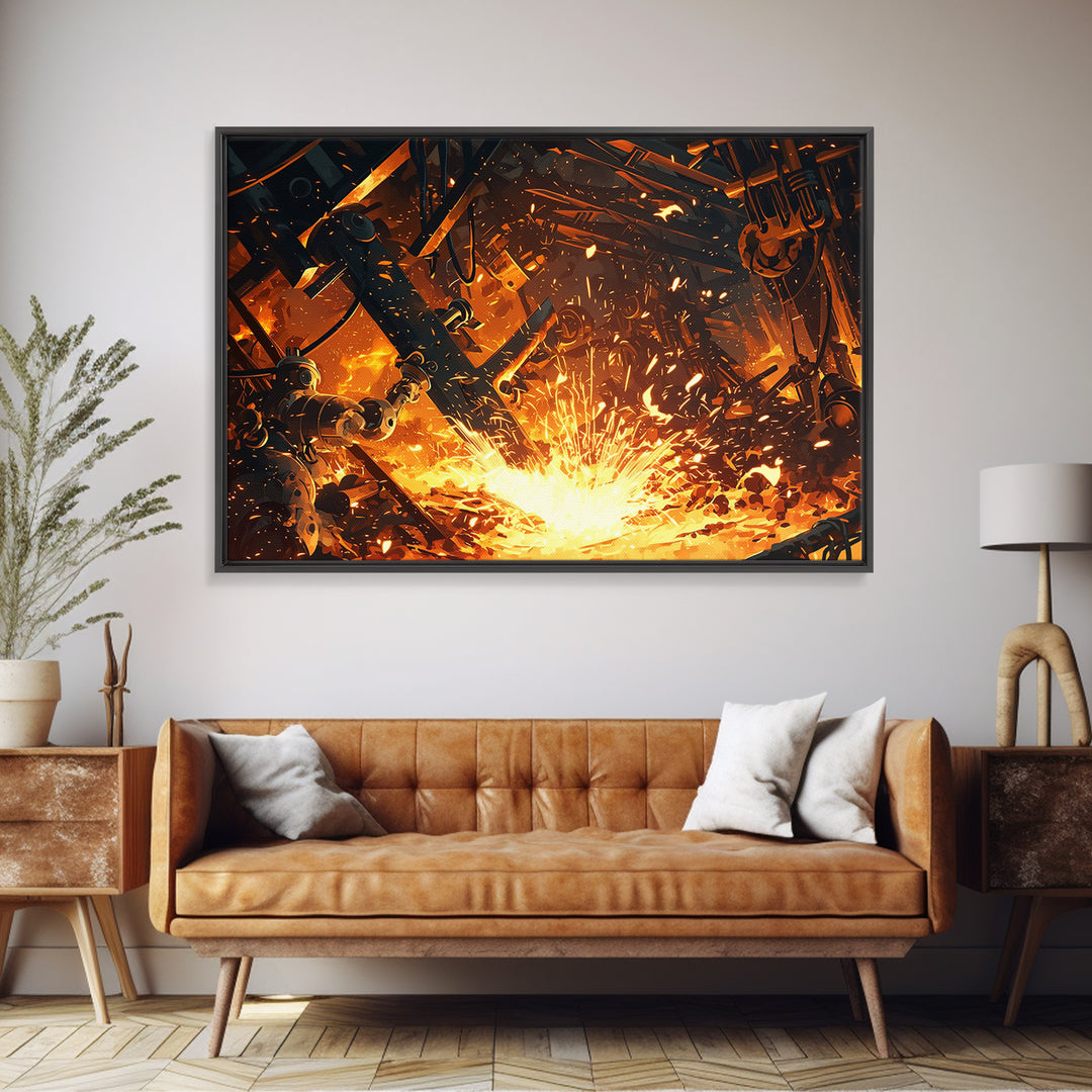 Robotic Molten Forge Canvas Print, Afrofuturism Decor, Industrial Wall Art, Modern Canvas Art, Bold Unique Home Decor Gift