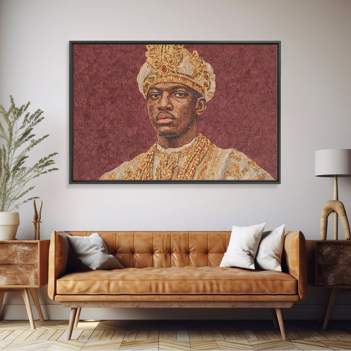 Regal African King Portrait Framed Canvas Print, African American Art, African Heritage Art, Black History Gift, Royal Wall Art