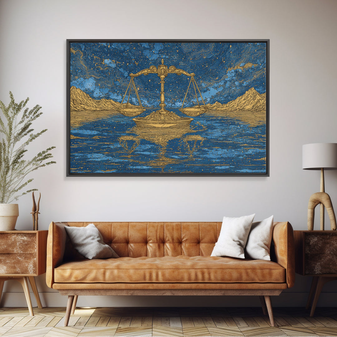 Golden Scales Over Desert Lake Wall Art, African Egyptian Art, Mystical Wall Art, Blue Gold Canvas, Statement Wall Decor