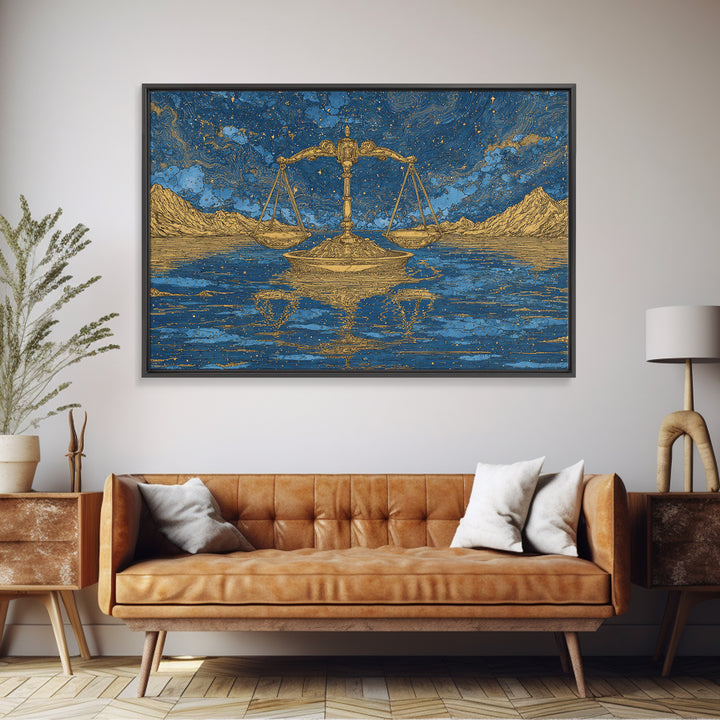 Golden Scales Over Desert Lake Wall Art, African Egyptian Art, Mystical Wall Art, Blue Gold Canvas, Statement Wall Decor