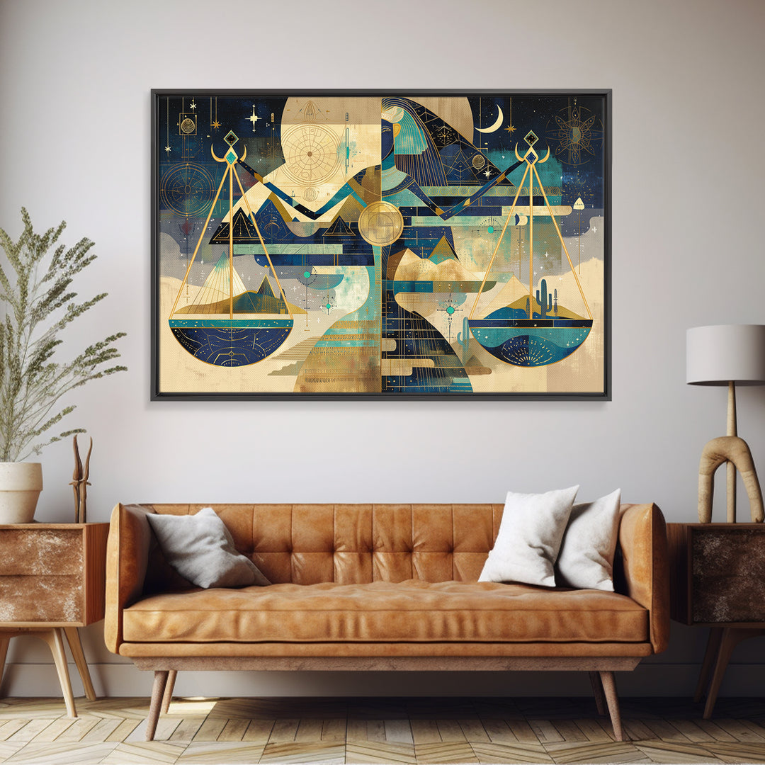 Egyptian Goddess With Celestial Scales Framed Canvas Print, African Egyptian Art, Spiritual Wall Art, Luxury Canvas Art Gift