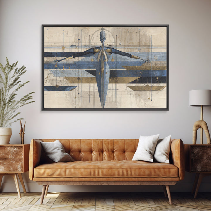 Tall Abstract Figure Balancing Scales Wall Art, African Abstract, Modern Canvas Art, Geometric Portrait, Office Decor Gift